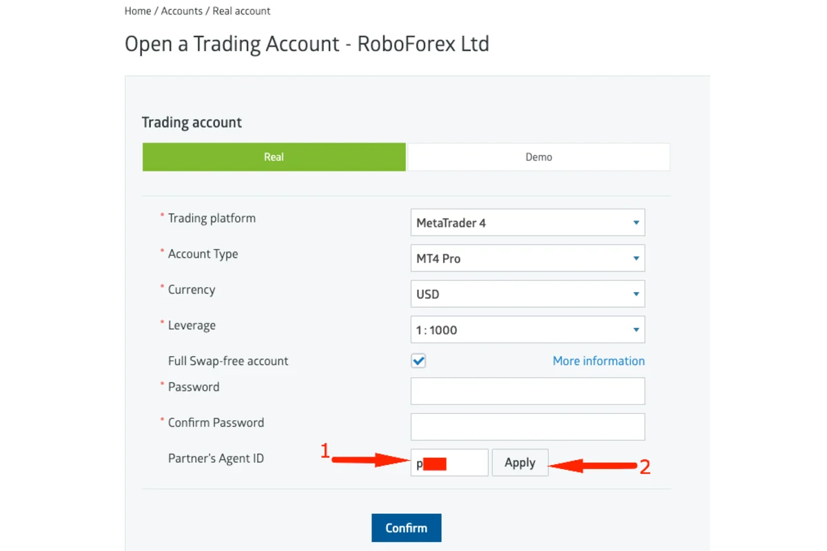 Gambar langkah 2 - Panduan Menghubungkan Kode IB & Membuka Akun Trading di Bawah IB/Partner Pro (Akun Belum di Bawah IB/Partner Pro)