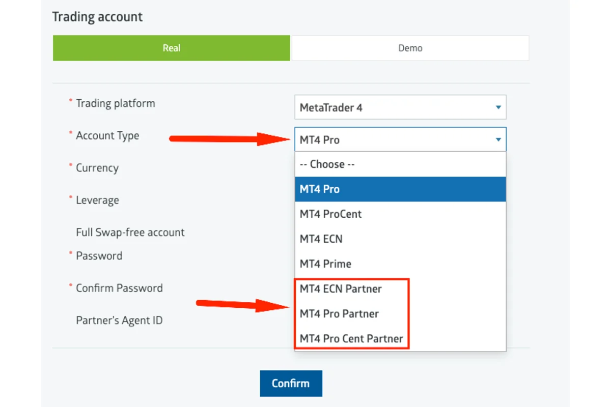 Gambar langkah 3 - Panduan Menghubungkan Kode IB & Membuka Akun Trading di Bawah IB/Partner Pro (Akun Belum di Bawah IB/Partner Pro)