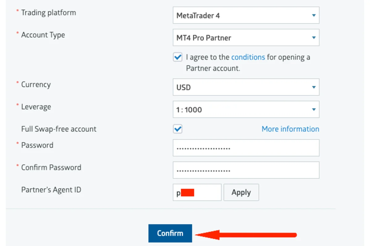 Gambar langkah 5 - Panduan Menghubungkan Kode IB & Membuka Akun Trading di Bawah IB/Partner Pro (Akun Belum di Bawah IB/Partner Pro)