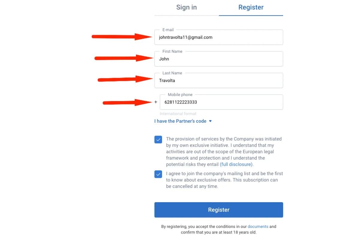 Gambar langkah 2 - Panduan Pendaftaran Menggunakan Kode Partner di RoboForex