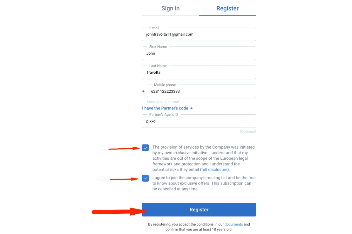 Gambar langkah 5 - Panduan Pendaftaran Menggunakan Kode Partner di RoboForex