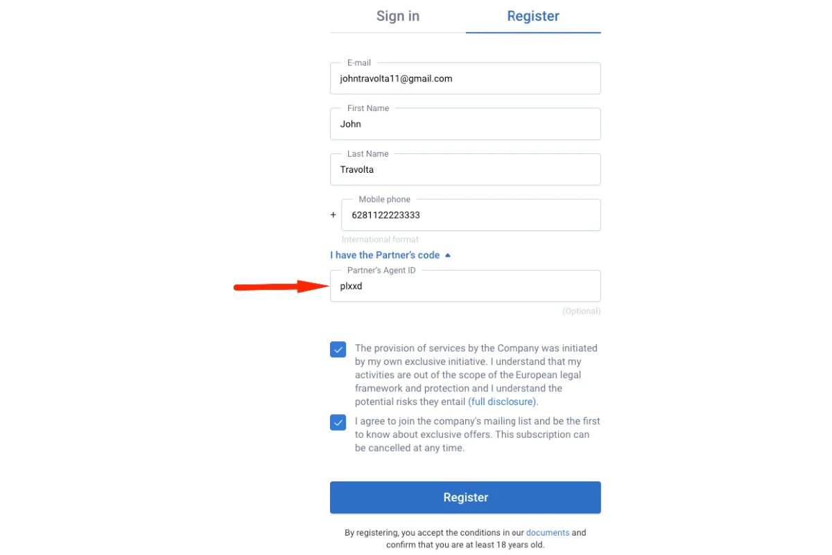Gambar langkah 4 - Panduan Pendaftaran Menggunakan Kode Partner di RoboForex