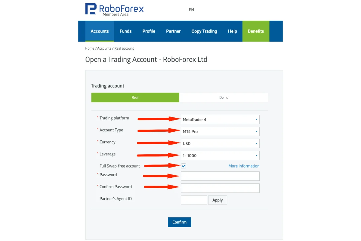 Gambar langkah 2 - Panduan Membuka Akun Trading Baru di Bawah Partner di RoboForex